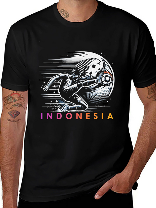 Indonesia Soccer Graphic Tee - Black Cotton T-Shirt
