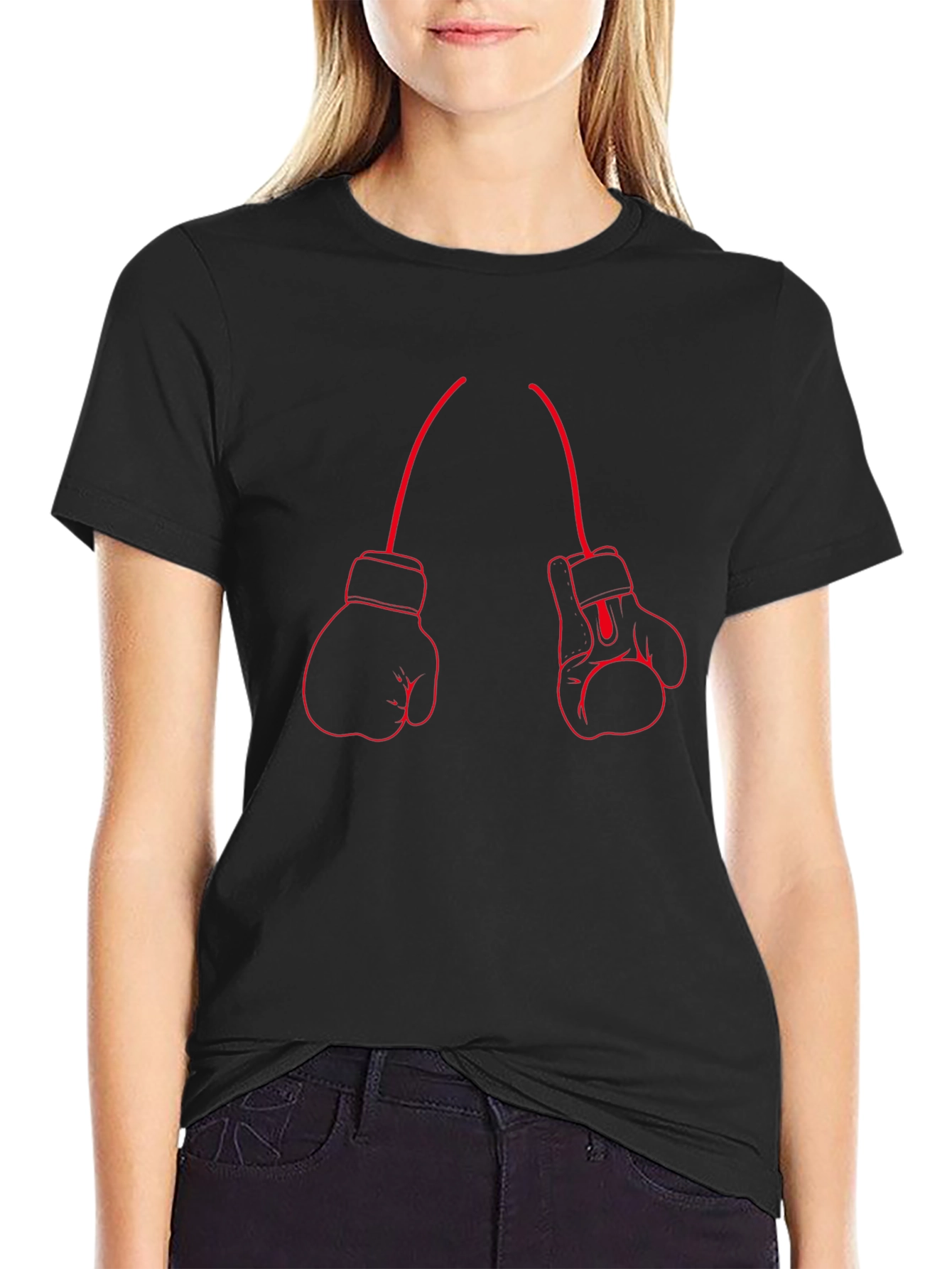 Boxing Glove Graphic Tee - Red Outline on Black