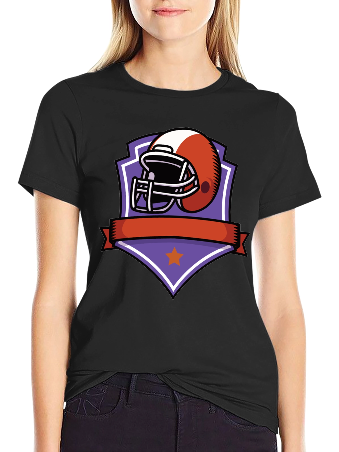 Football Helmet Graphic Tee - Black Cotton Shirt