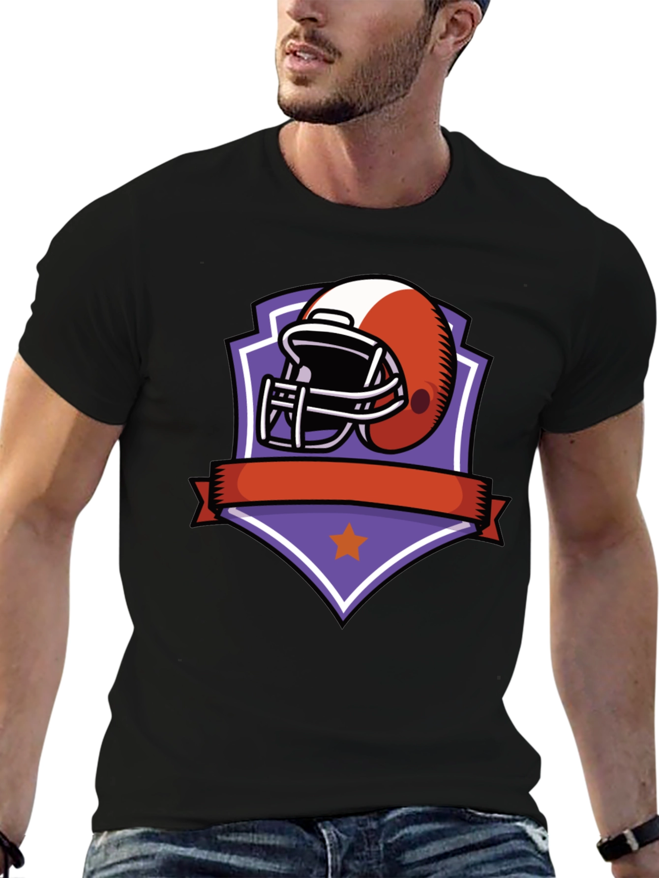 Football Helmet Graphic Tee - Black Cotton Shirt