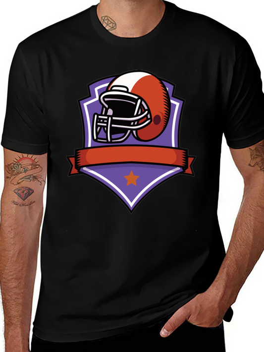 Football Helmet Graphic Tee - Black Cotton Shirt