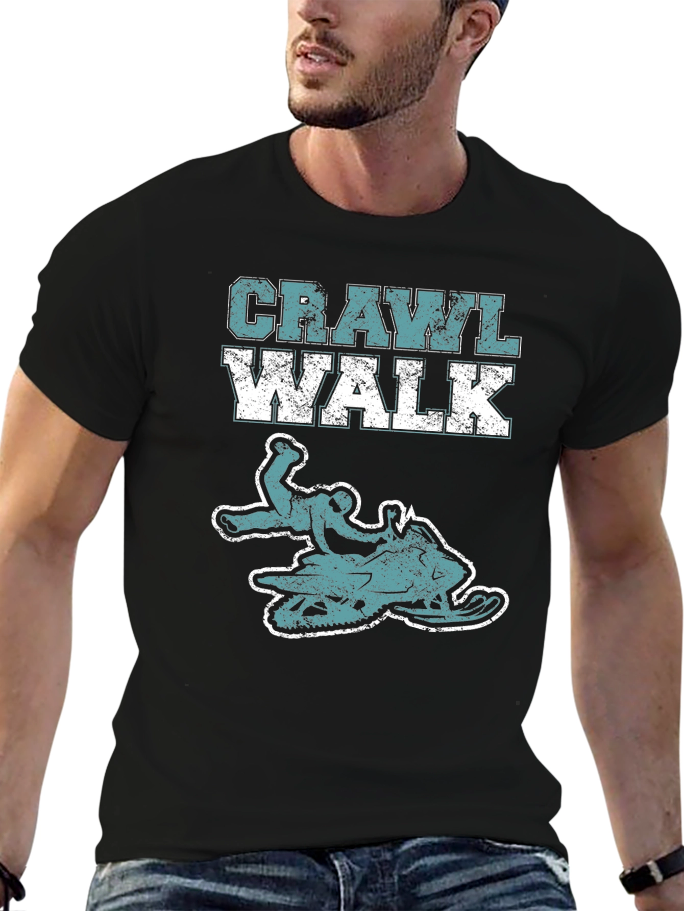 Crawl Walk Snowmobile T-Shirt - Black Graphic Tee
