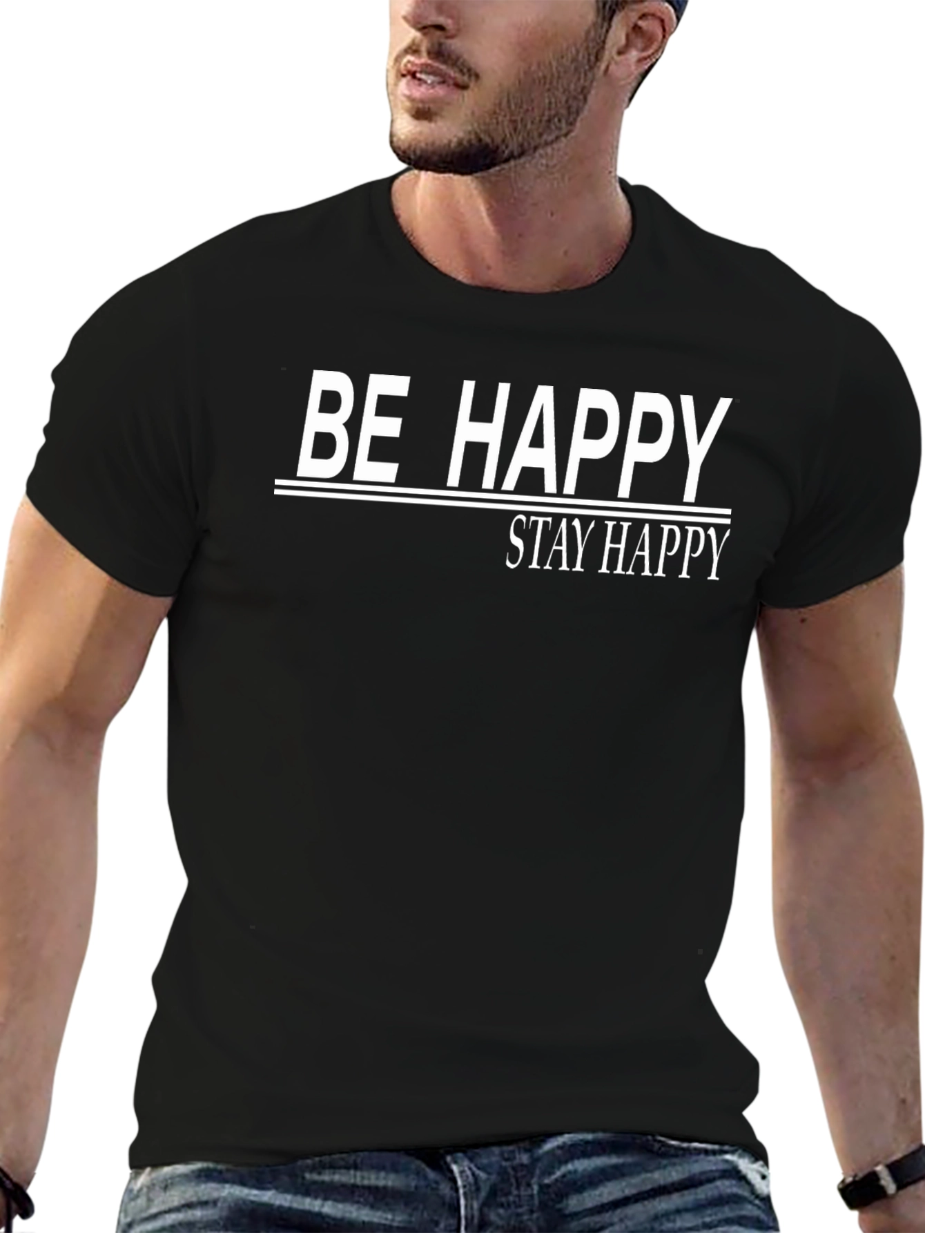 Be Happy Graphic Tee - Black Casual T-Shirt