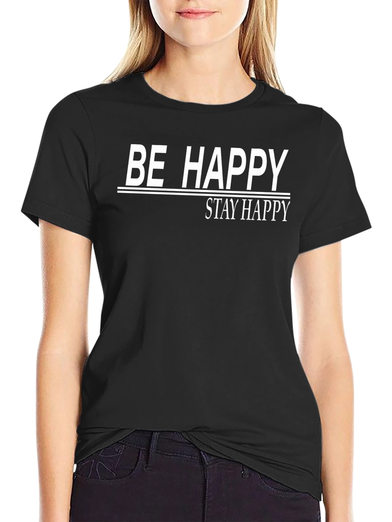 Be Happy Graphic Tee - Black Casual T-Shirt
