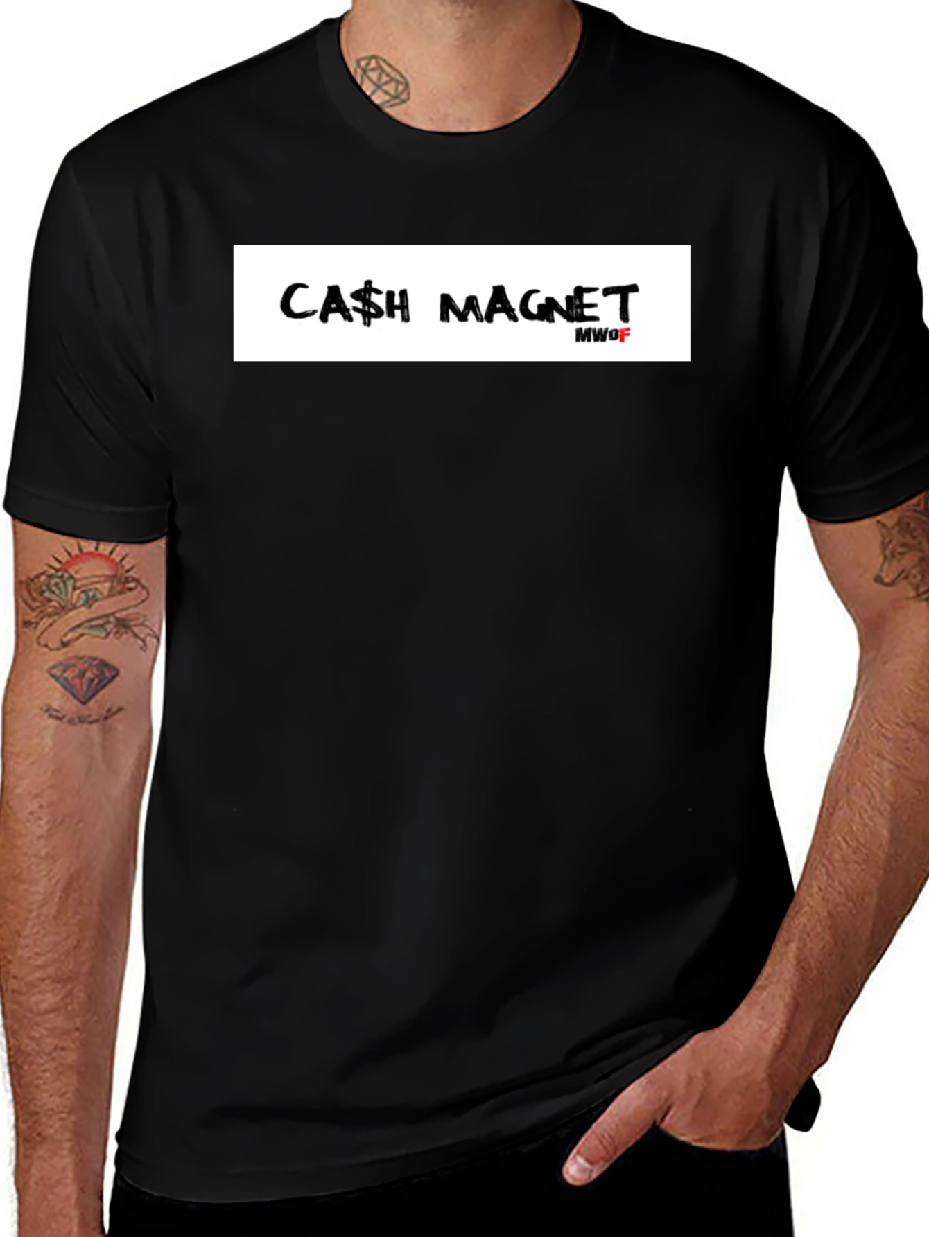 Cash Magnet Graphic T-Shirt - Black Crew Neck Tee