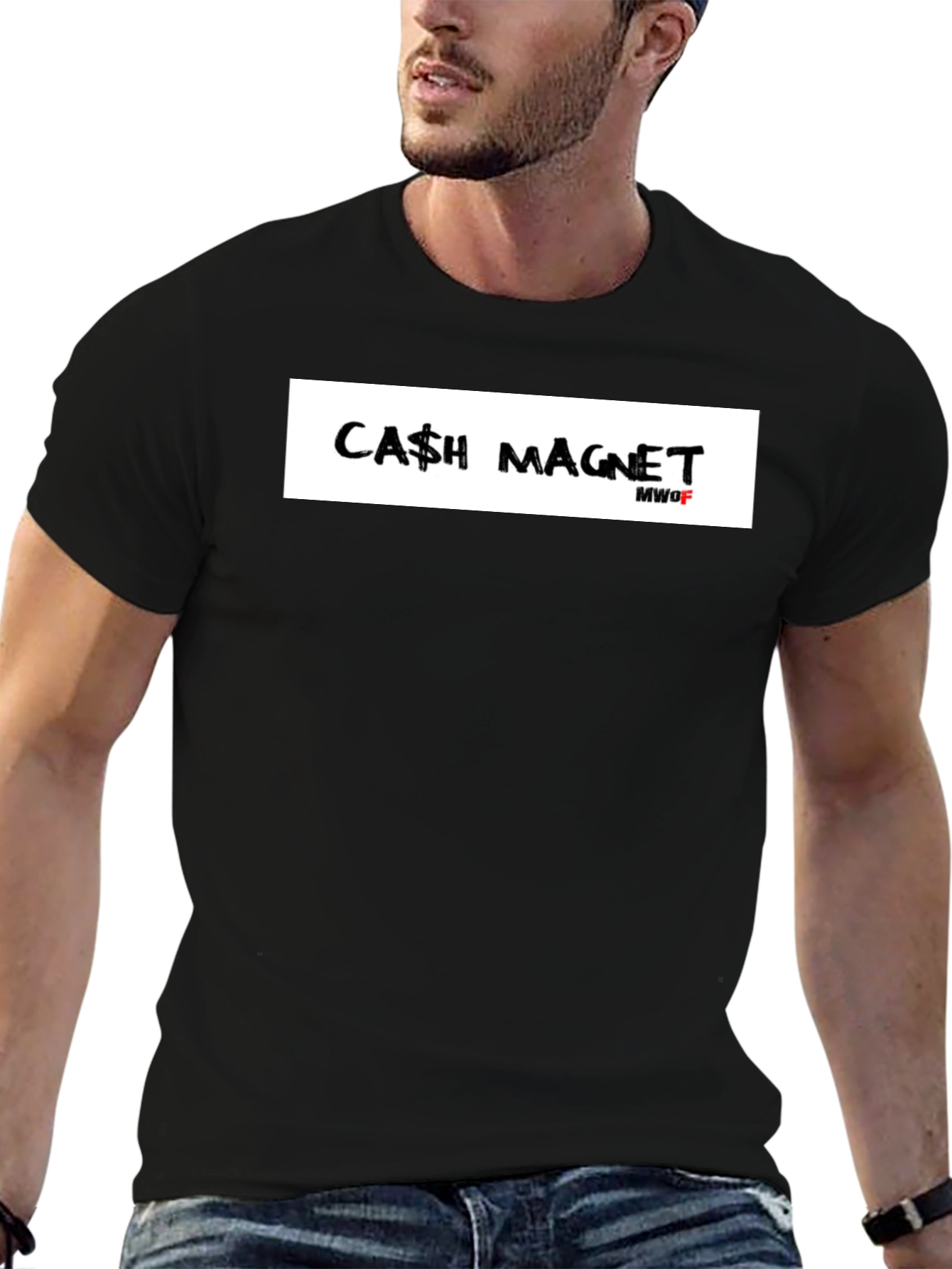 Cash Magnet Graphic T-Shirt - Black Crew Neck Tee