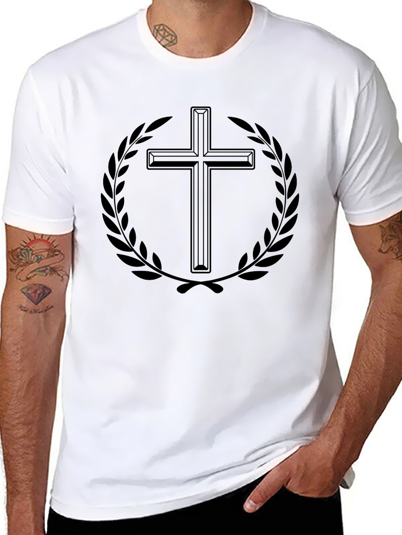 Mens Black Graphic T-Shirt - Cross and Laurel