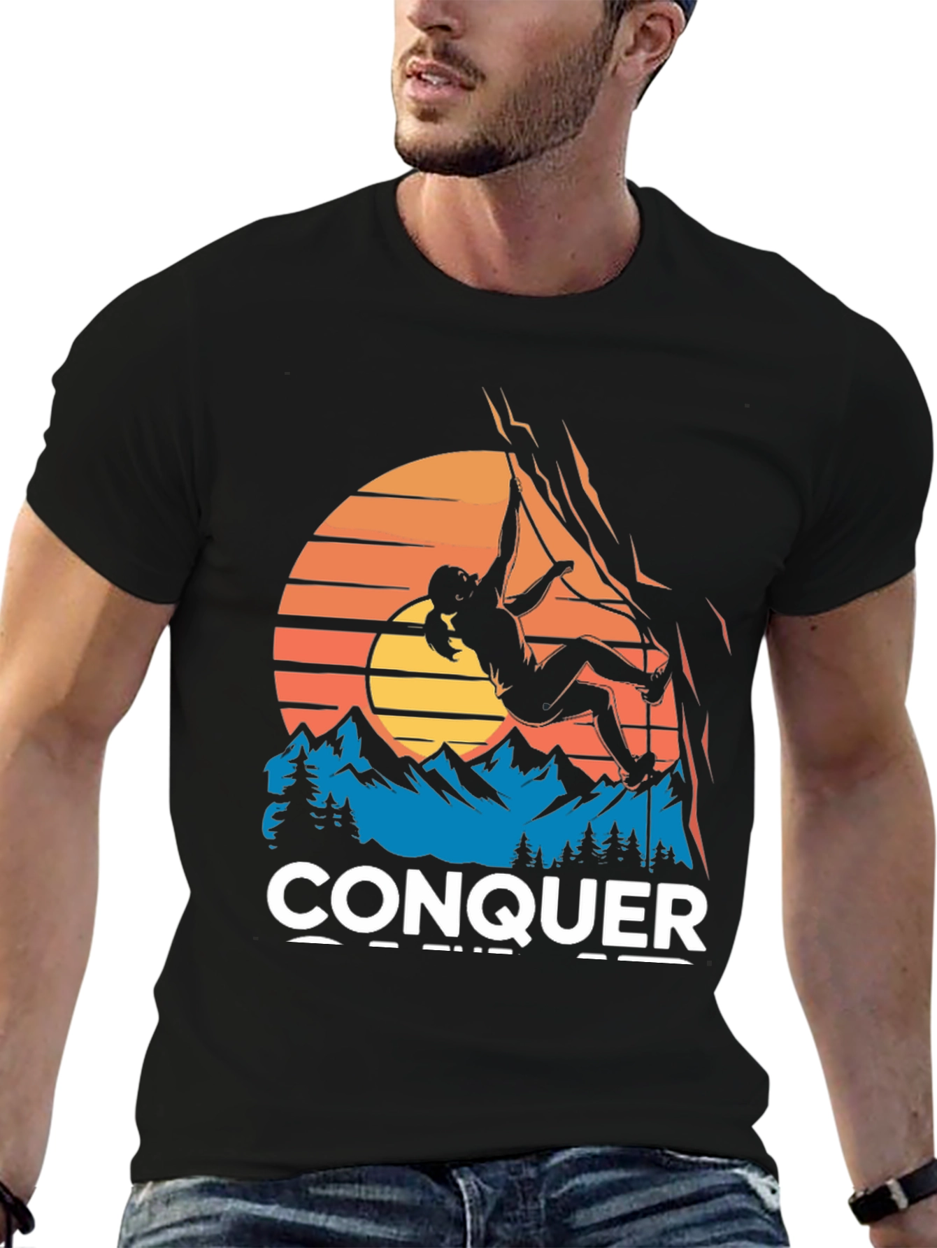 Conquer Mountain Climbing Graphic T-Shirt