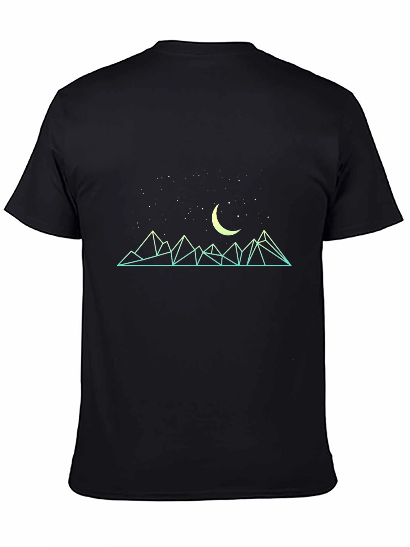 Geometric Mountain & Moon Graphic Tee - Black