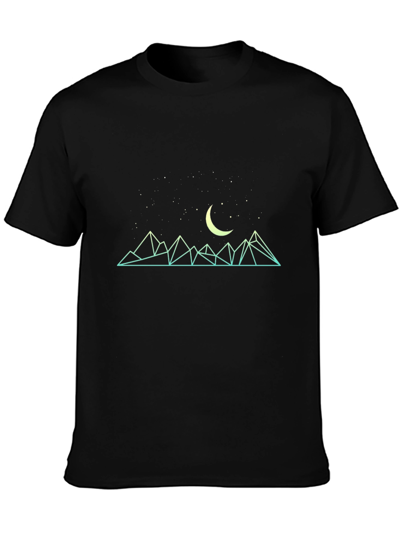 Geometric Mountain & Moon Graphic Tee - Black
