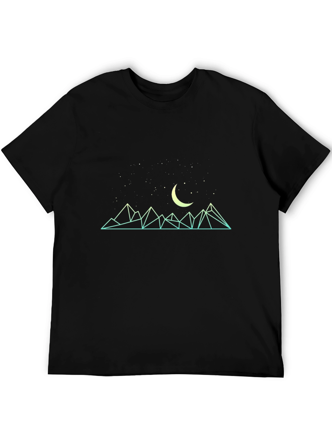 Geometric Mountain & Moon Graphic Tee - Black
