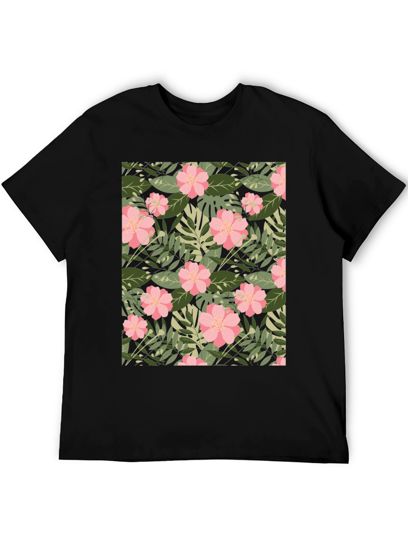 Tropical Floral Print Black T-Shirt
