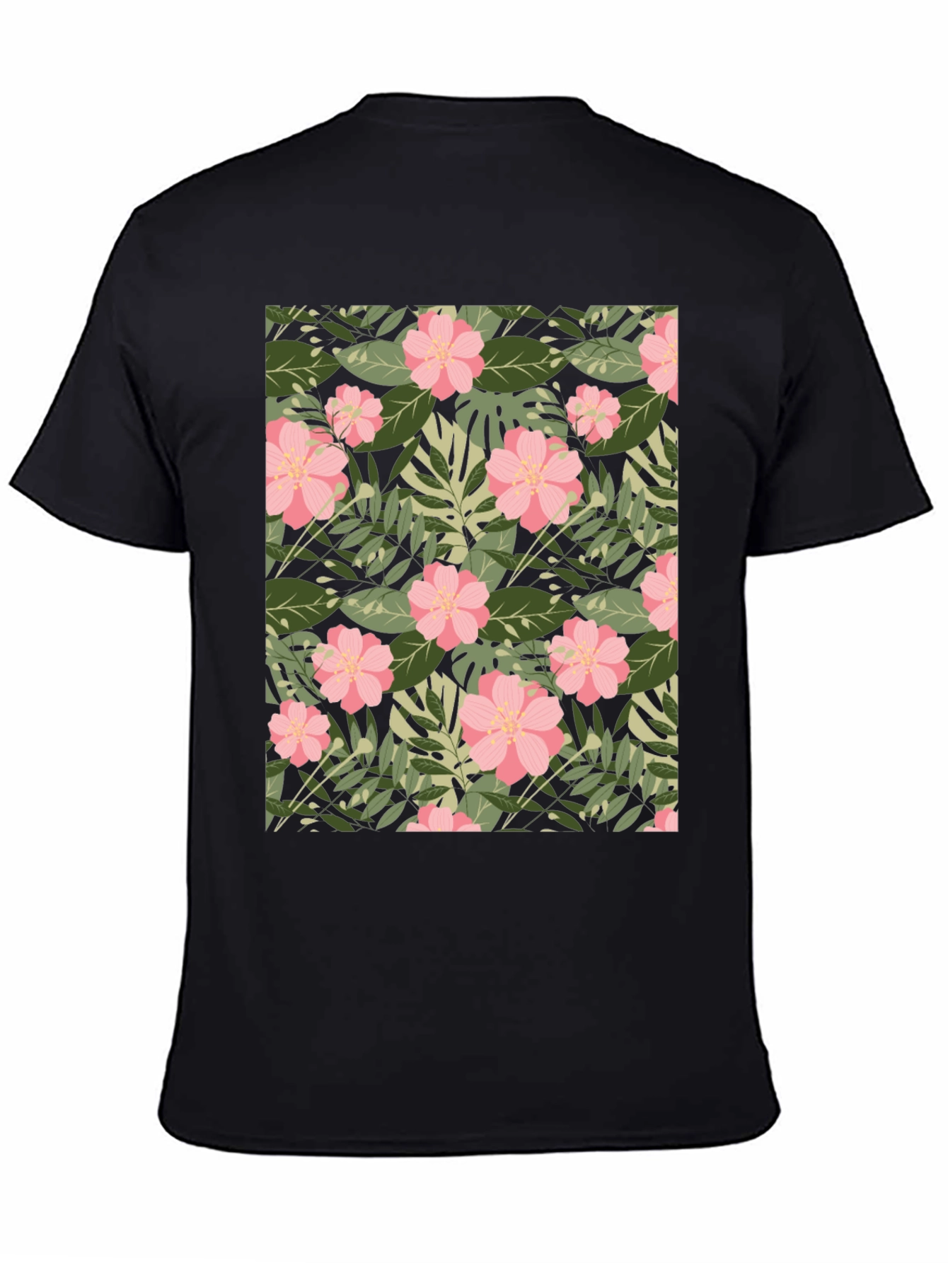 Tropical Floral Print Black T-Shirt
