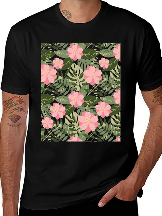 Tropical Floral Print Black T-Shirt