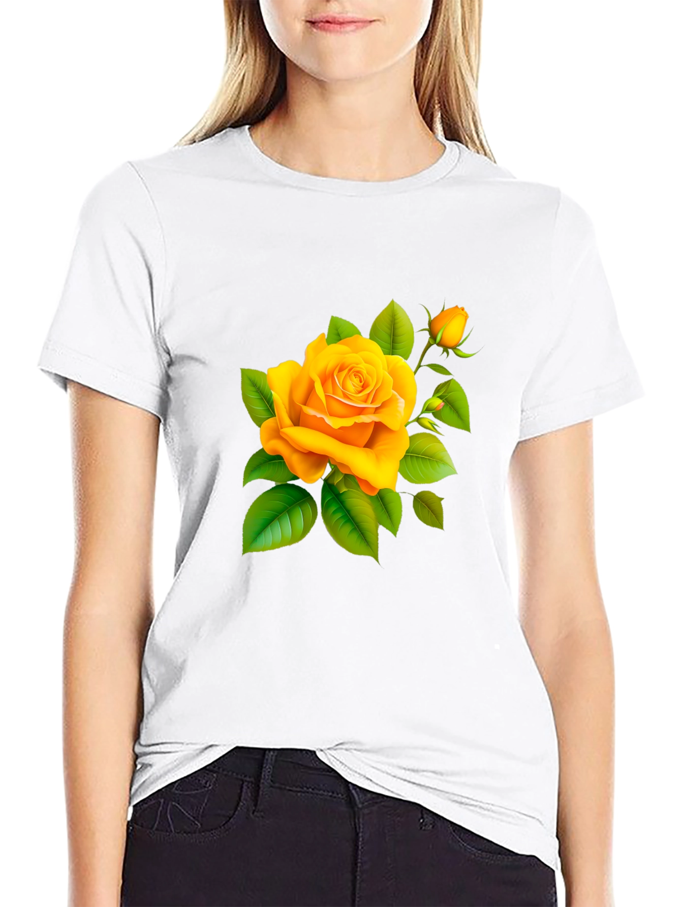 Yellow Rose Graphic Tee - Soft Cotton Blend Shirt