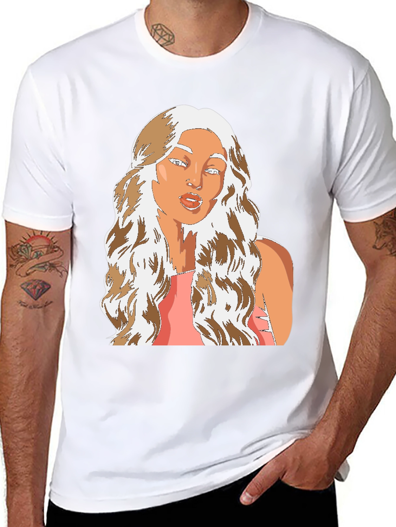 Cartoon Woman Graphic Tee - Black