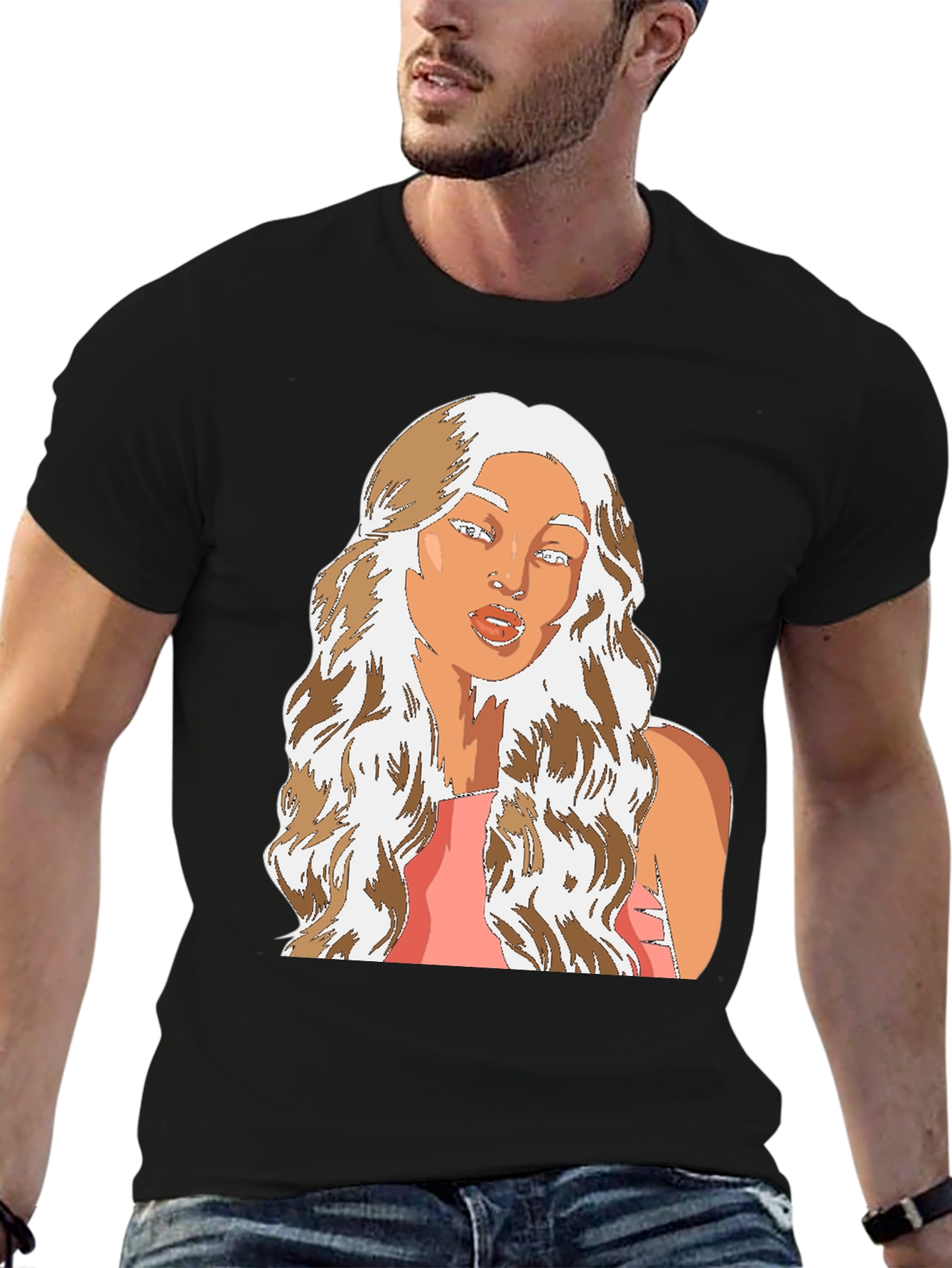 Cartoon Woman Graphic Tee - Black