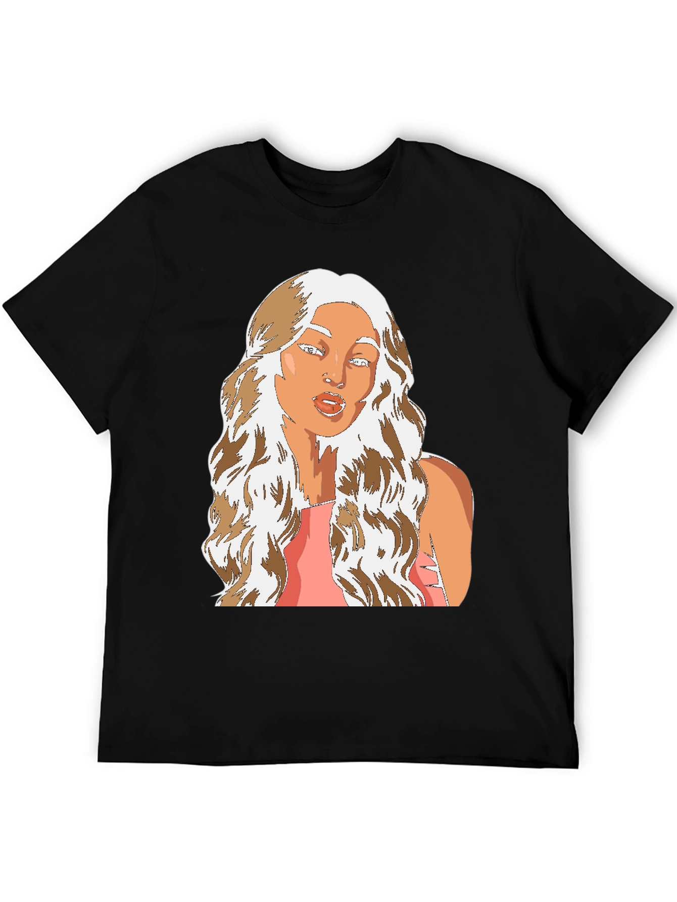 Cartoon Woman Graphic Tee - Black