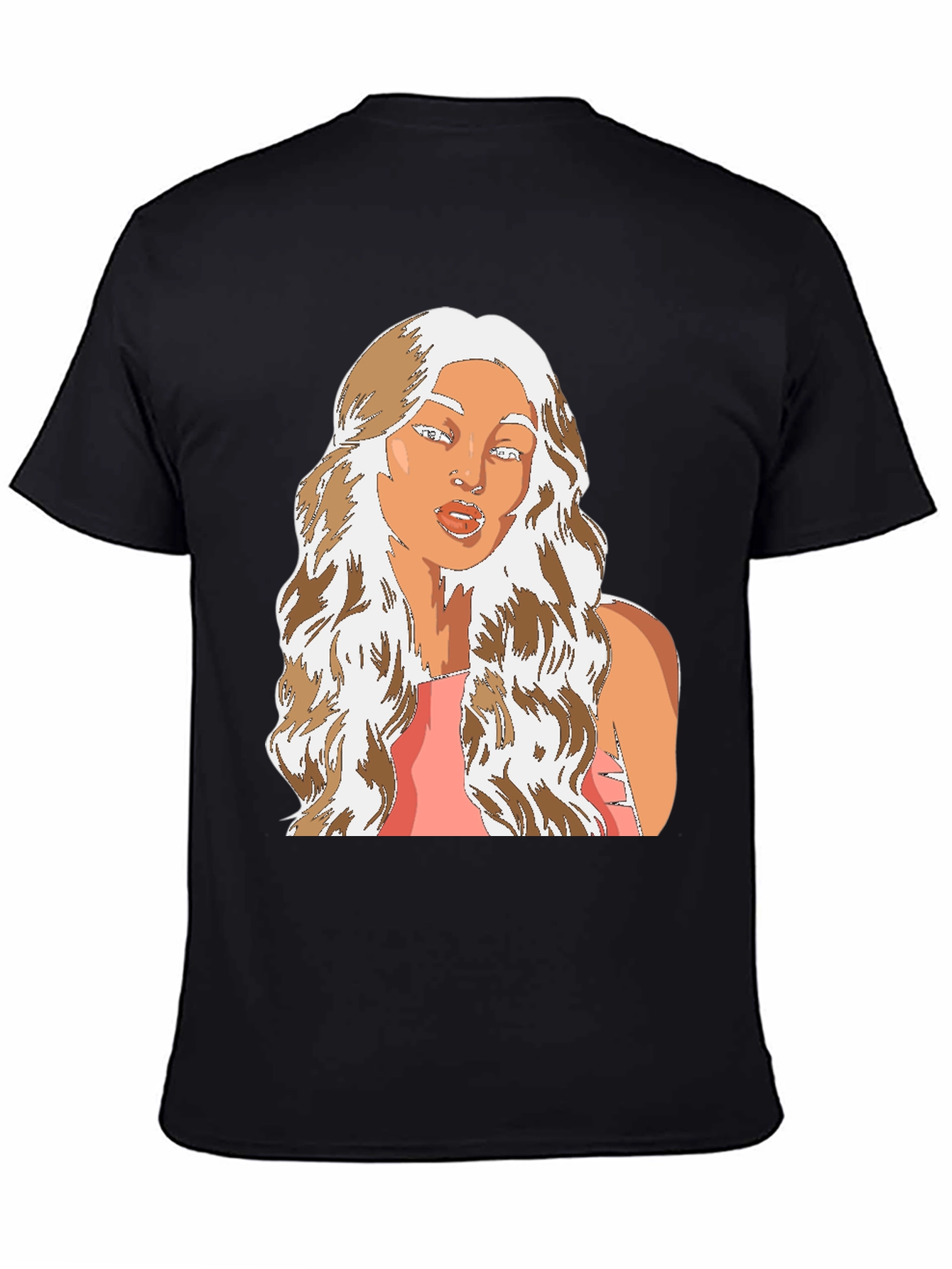 Cartoon Woman Graphic Tee - Black