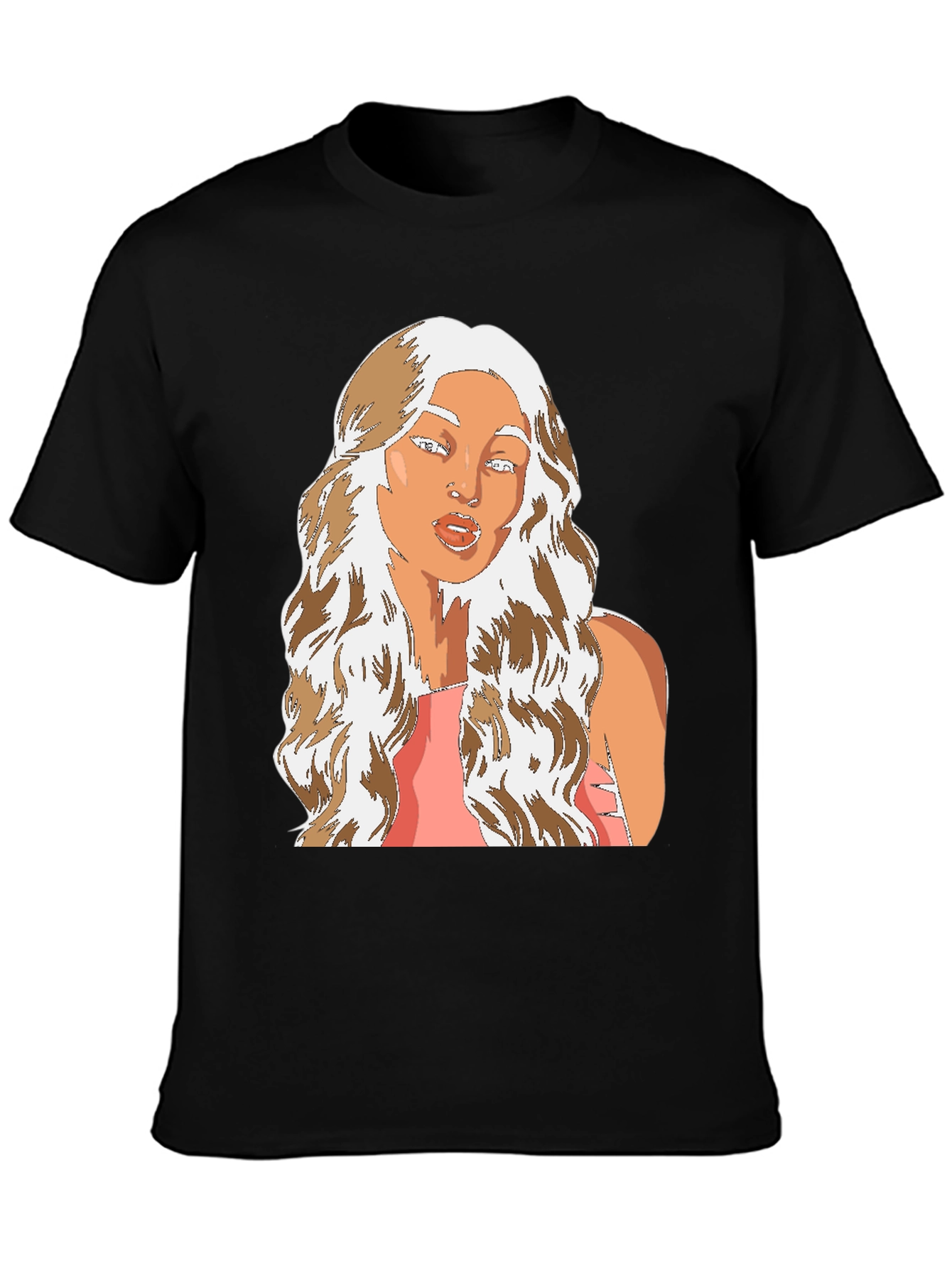 Cartoon Woman Graphic Tee - Black