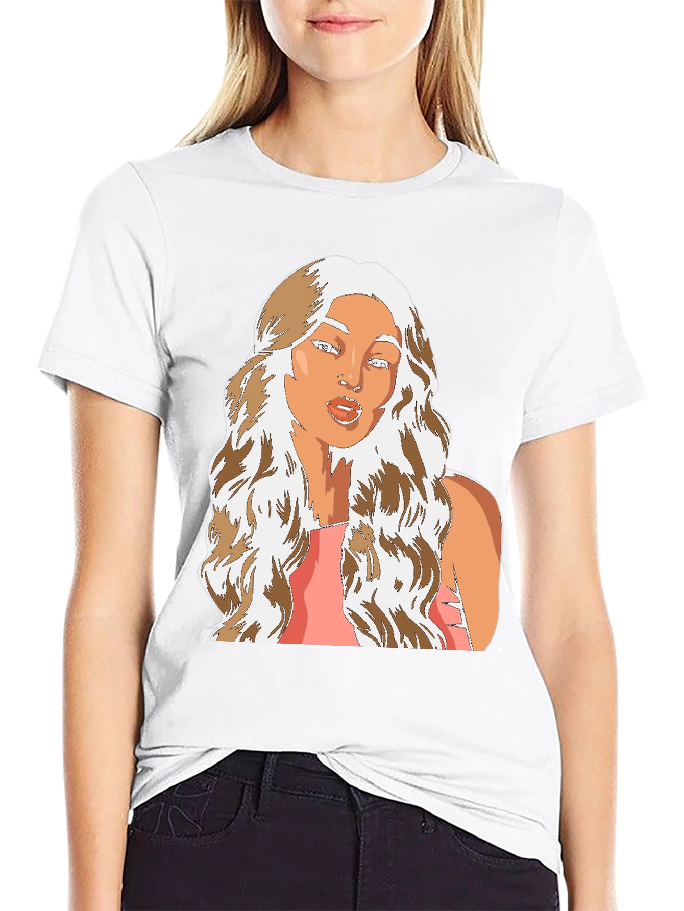Cartoon Woman Graphic Tee - Black