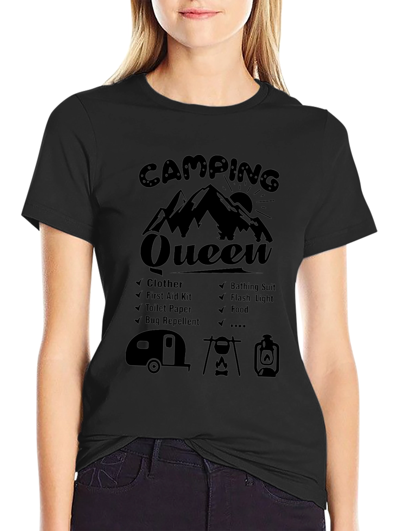 Camping Queen Black Graphic Tee
