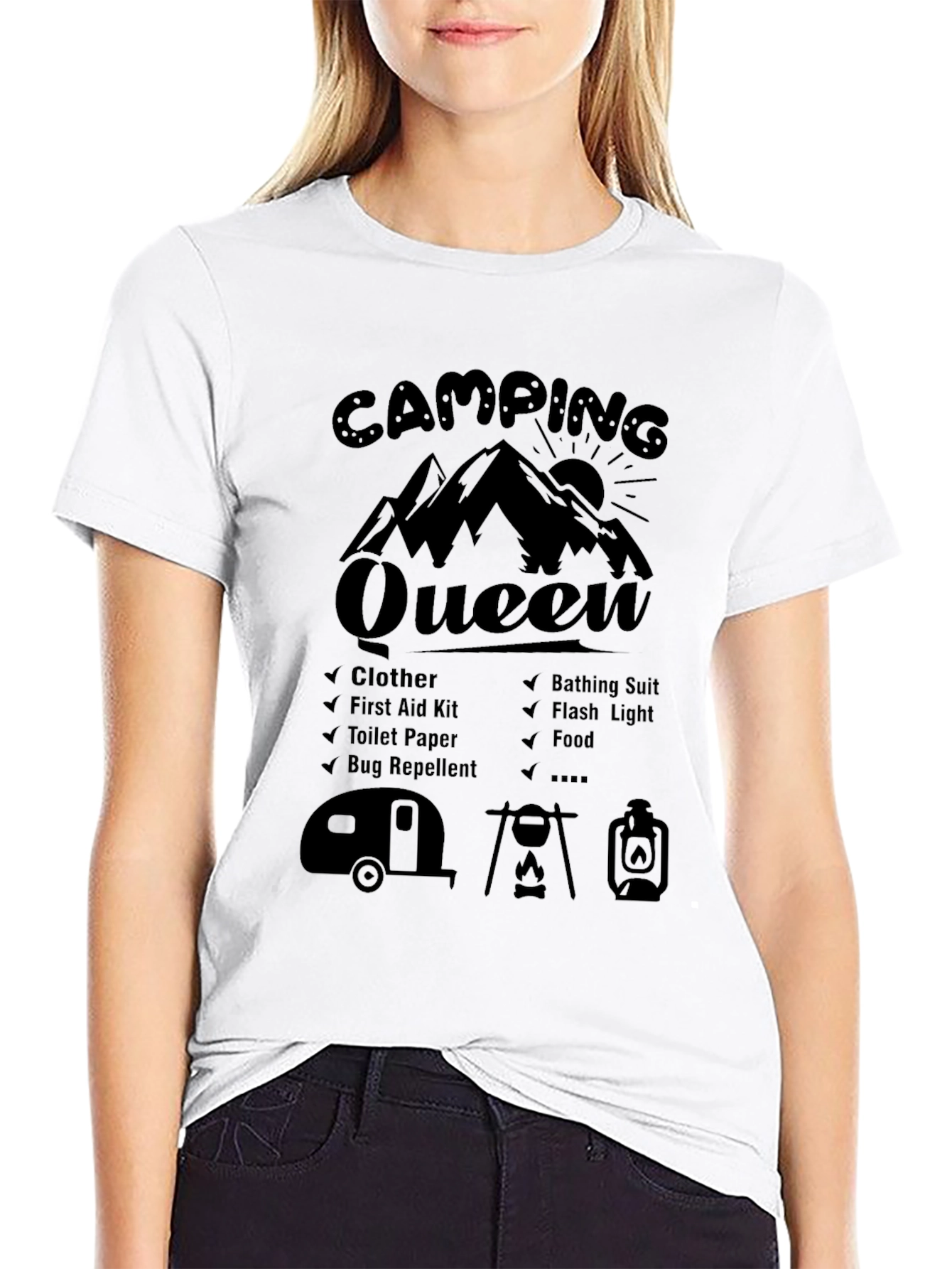 Camping Queen Black Graphic Tee