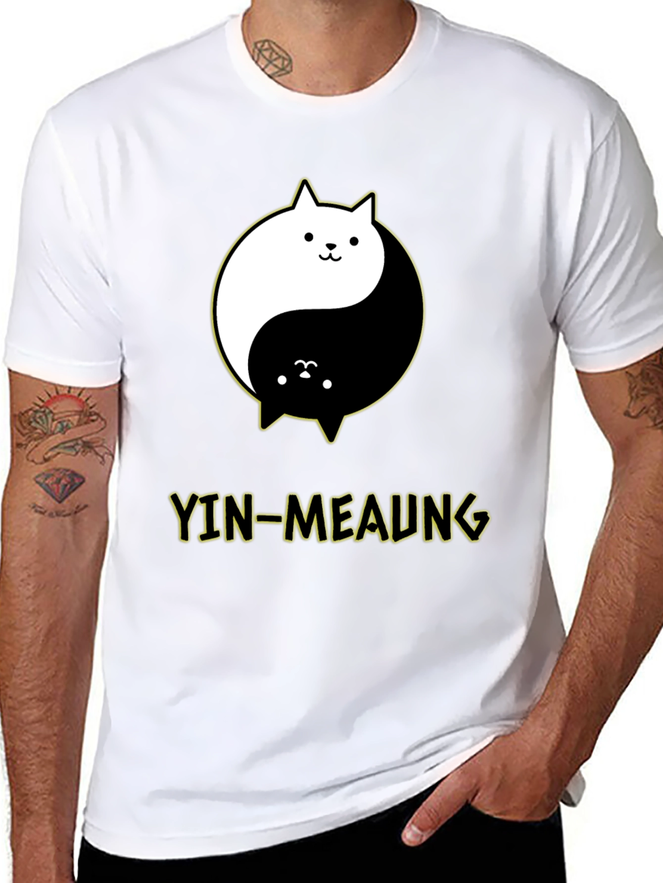 Yin-Meaung Cat Graphic Black T-Shirt