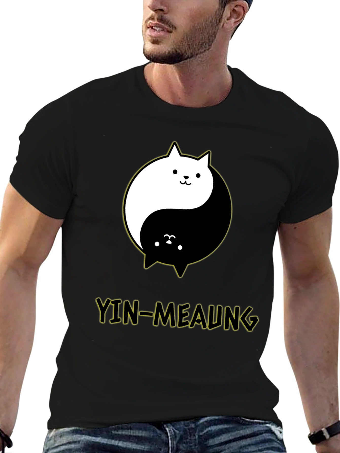 Yin-Meaung Cat Graphic Black T-Shirt