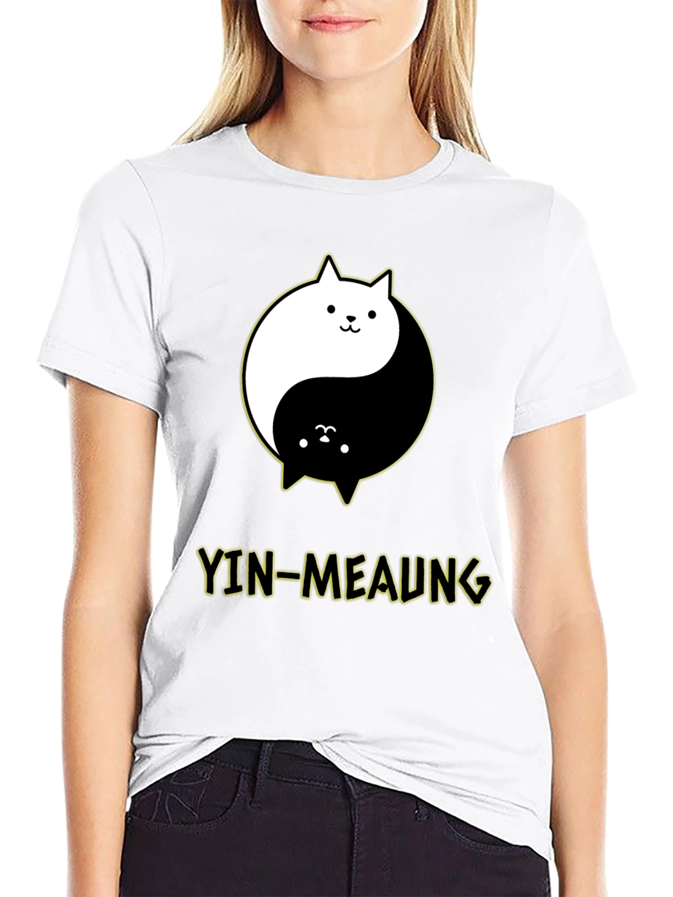 Yin-Meaung Cat Graphic Black T-Shirt