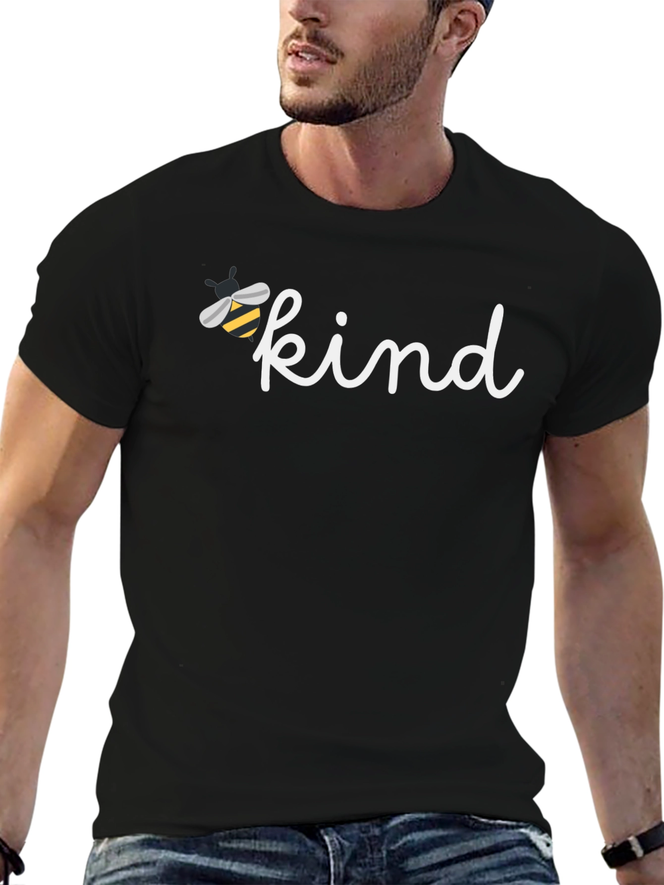 Bee Kind Graphic Tee - Black Cotton Casual T-Shirt