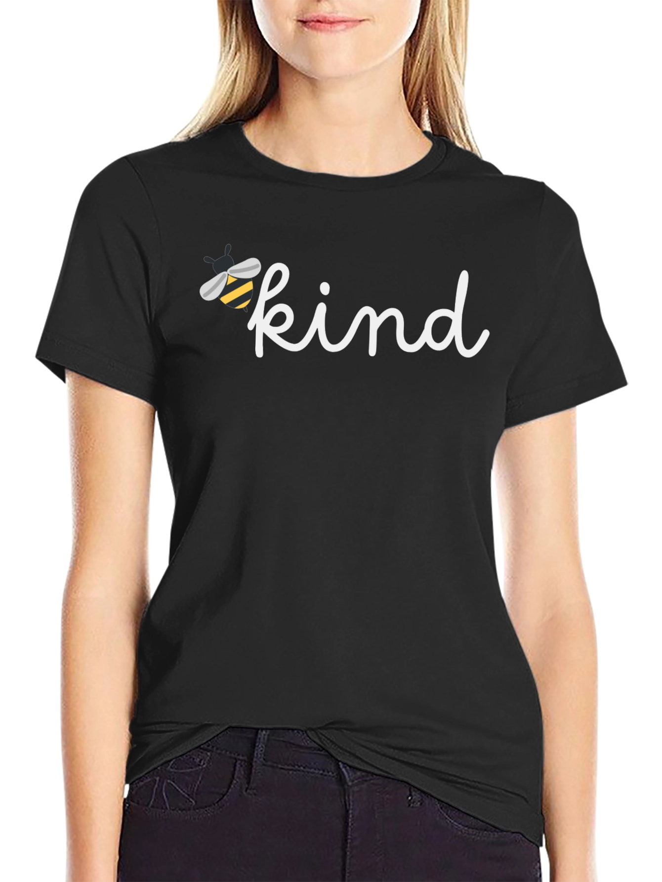 Bee Kind Graphic Tee - Black Cotton Casual T-Shirt