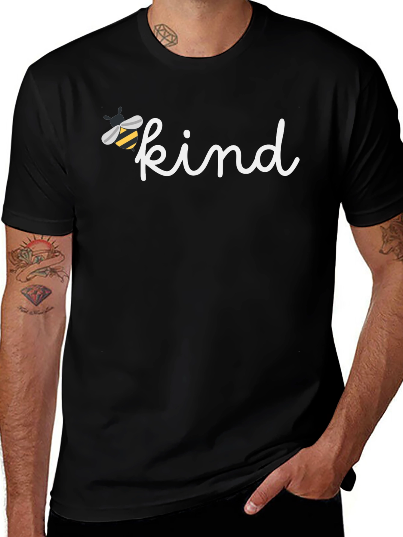 Bee Kind Graphic Tee - Black Cotton Casual T-Shirt
