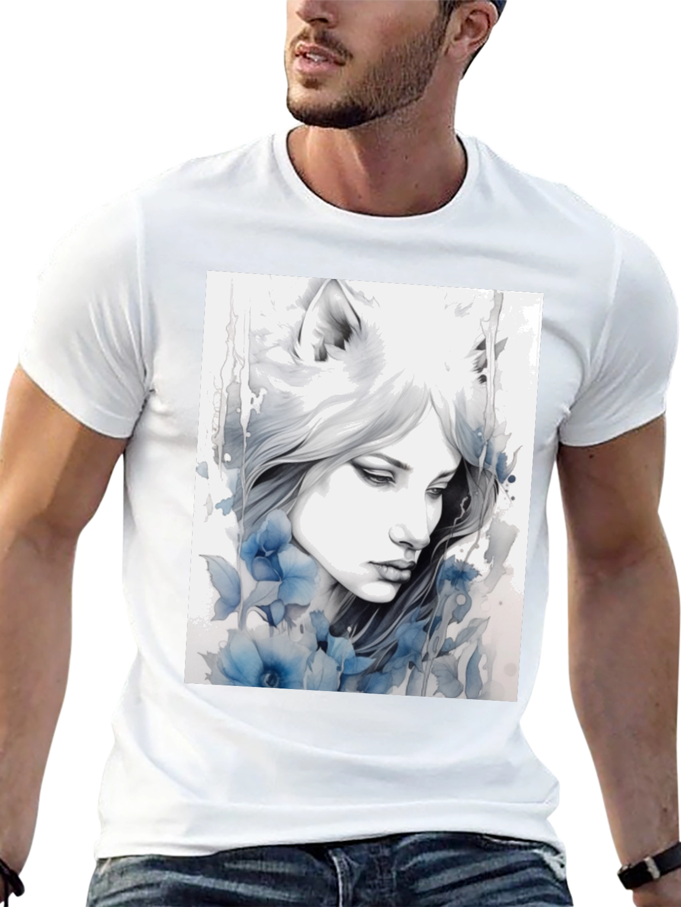 Wolf Woman Art Graphic T-Shirt