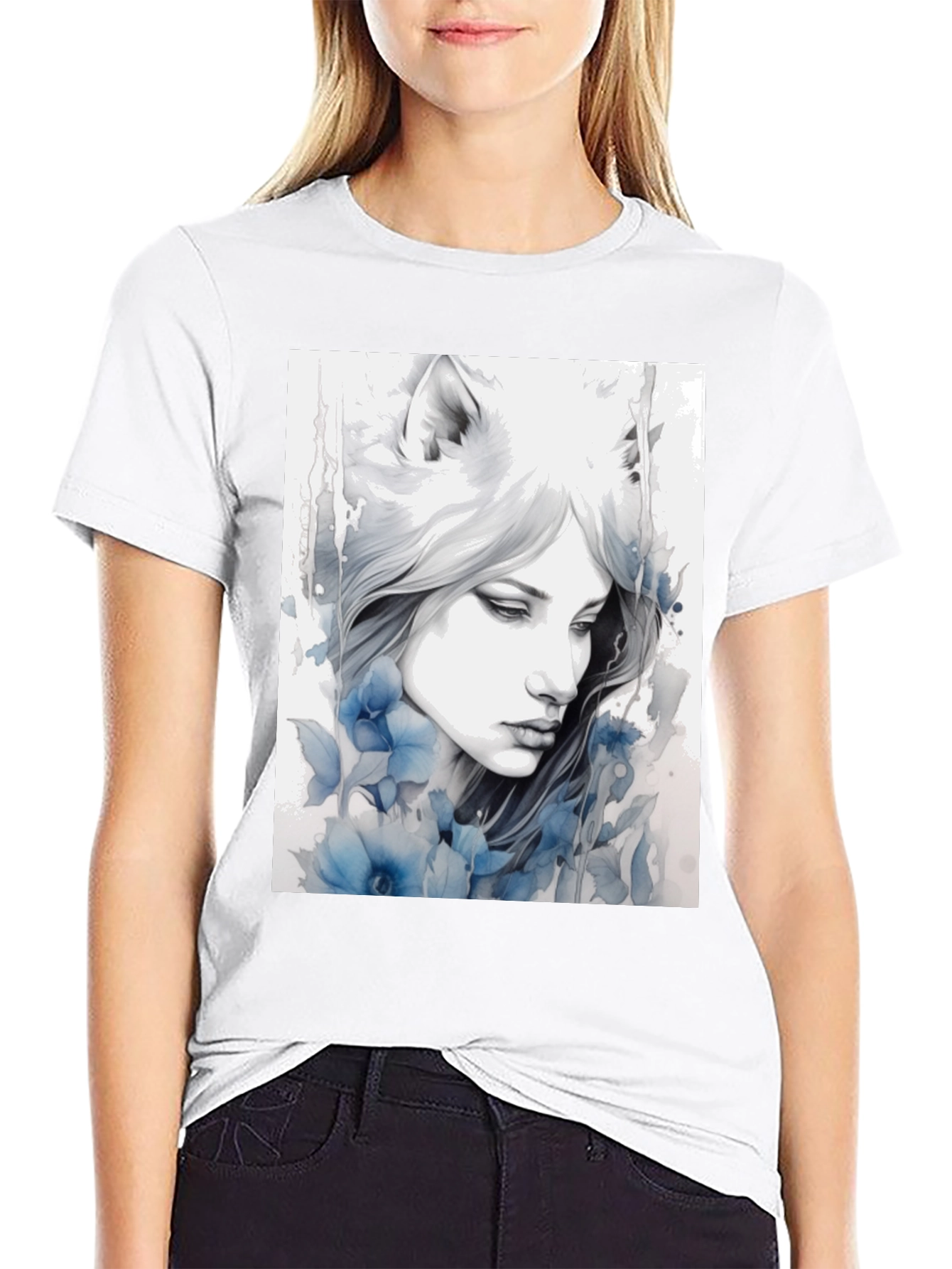 Wolf Woman Art Graphic T-Shirt