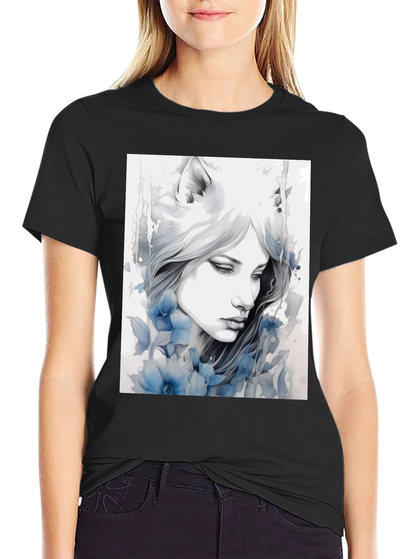 Wolf Woman Art Graphic T-Shirt