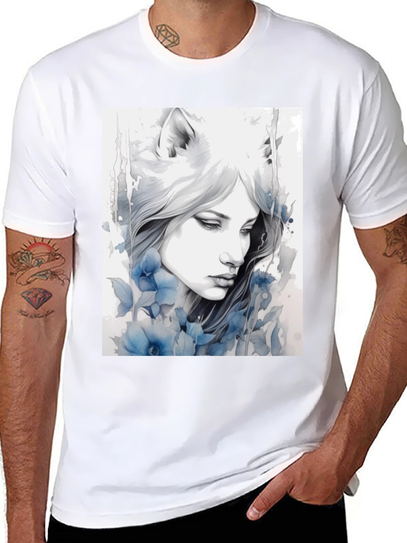 Wolf Woman Art Graphic T-Shirt
