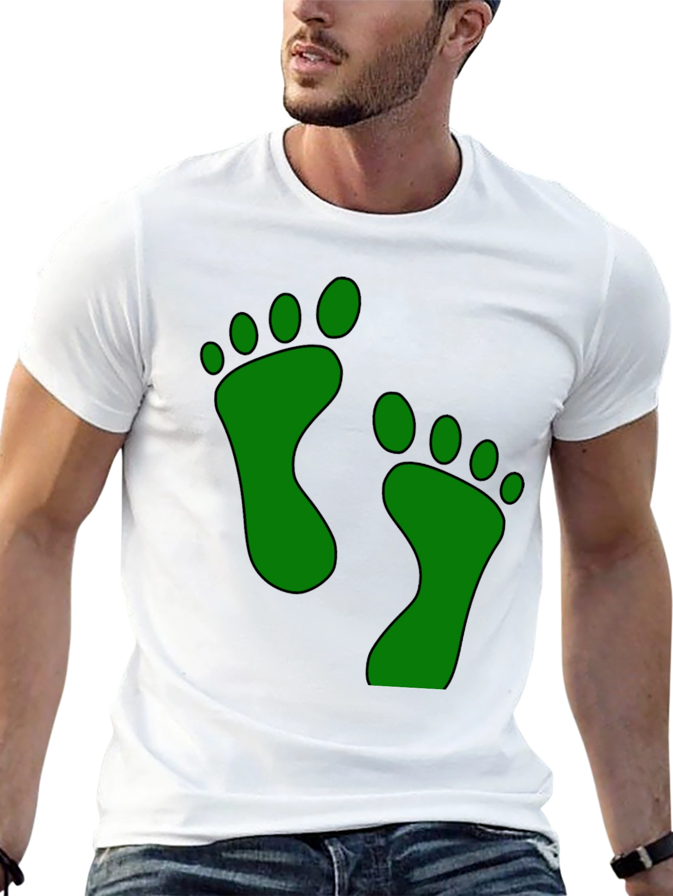 Green Footprint Graphic Black T-Shirt