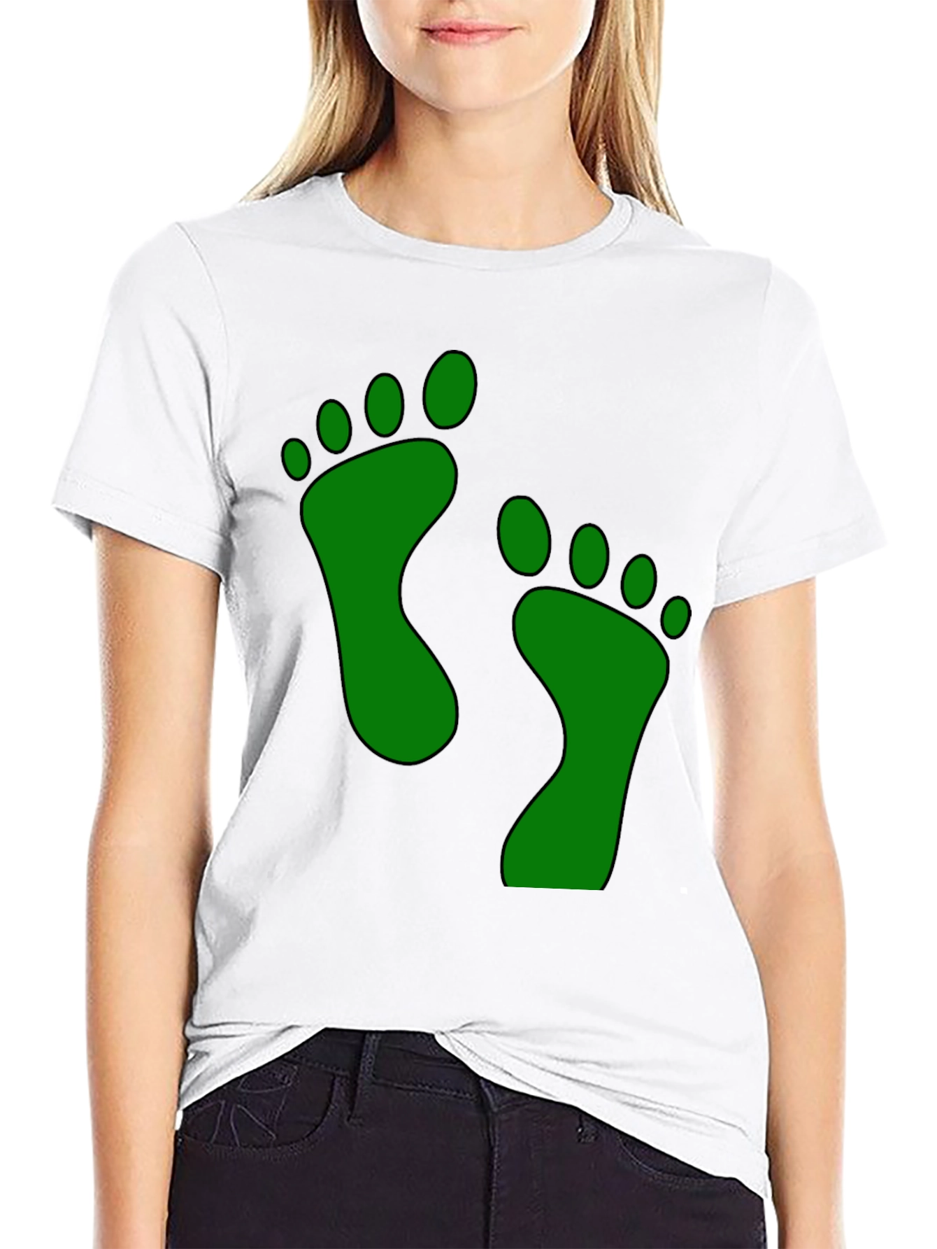 Green Footprint Graphic Black T-Shirt