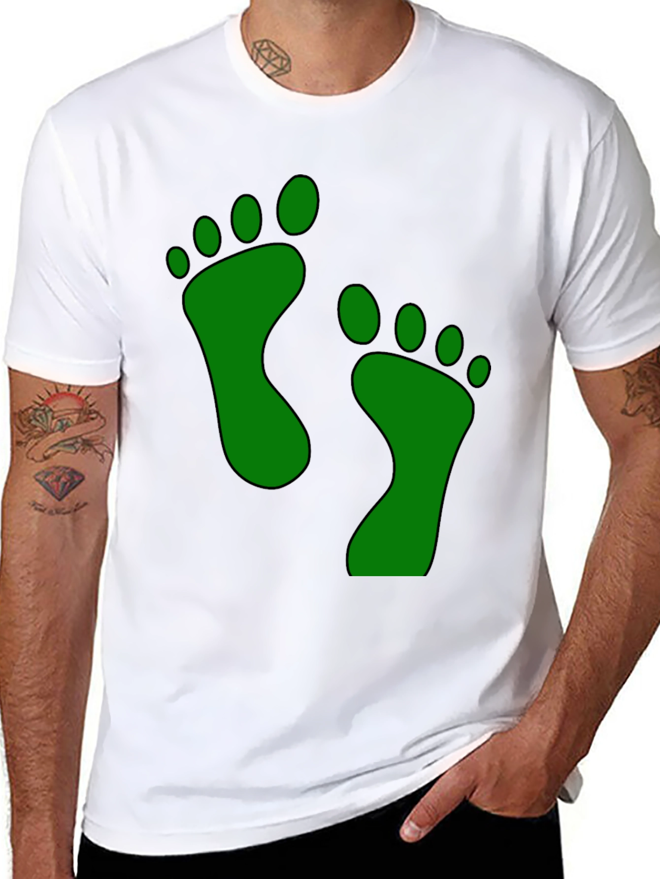 Green Footprint Graphic Black T-Shirt