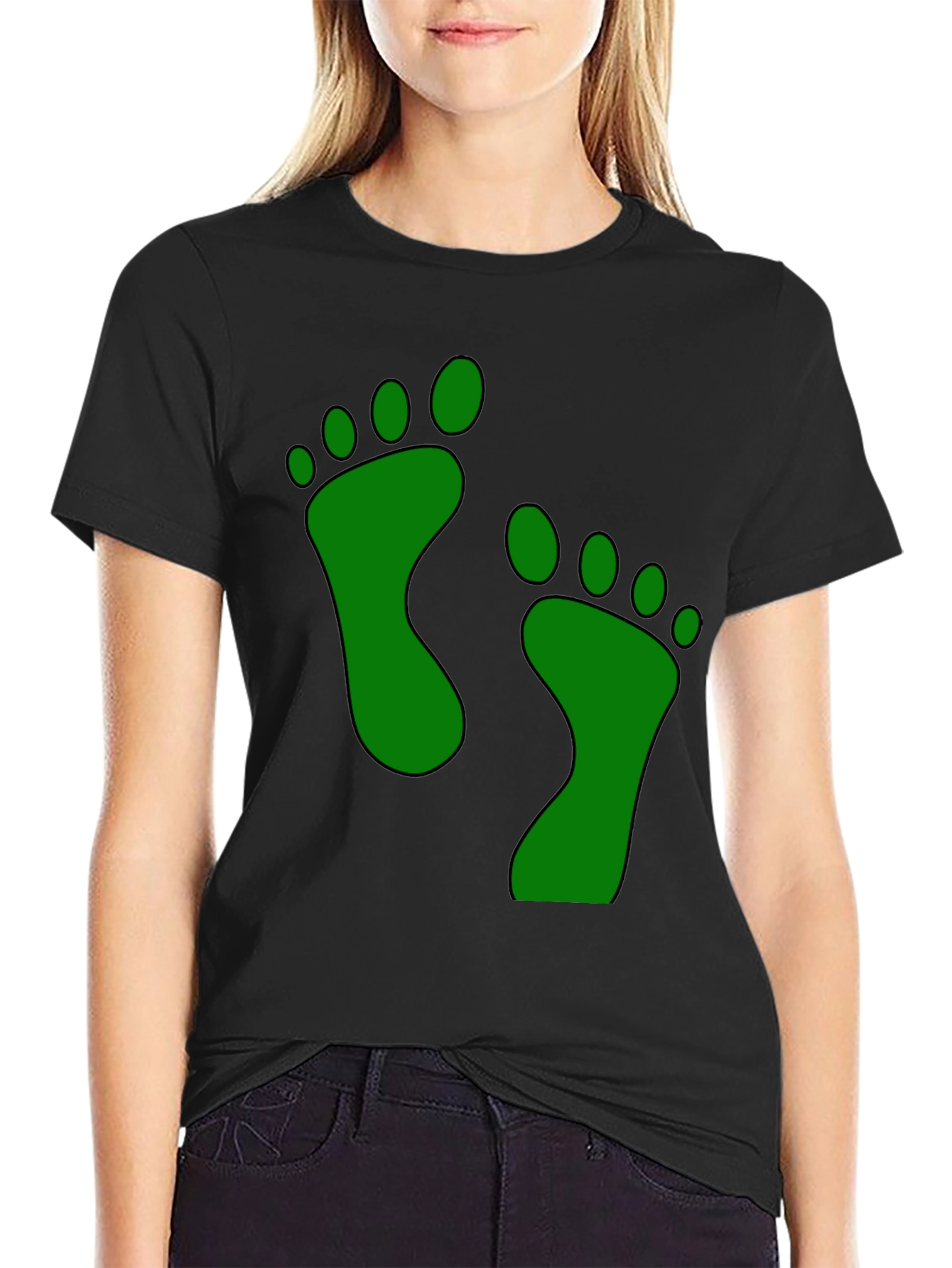 Green Footprint Graphic Black T-Shirt