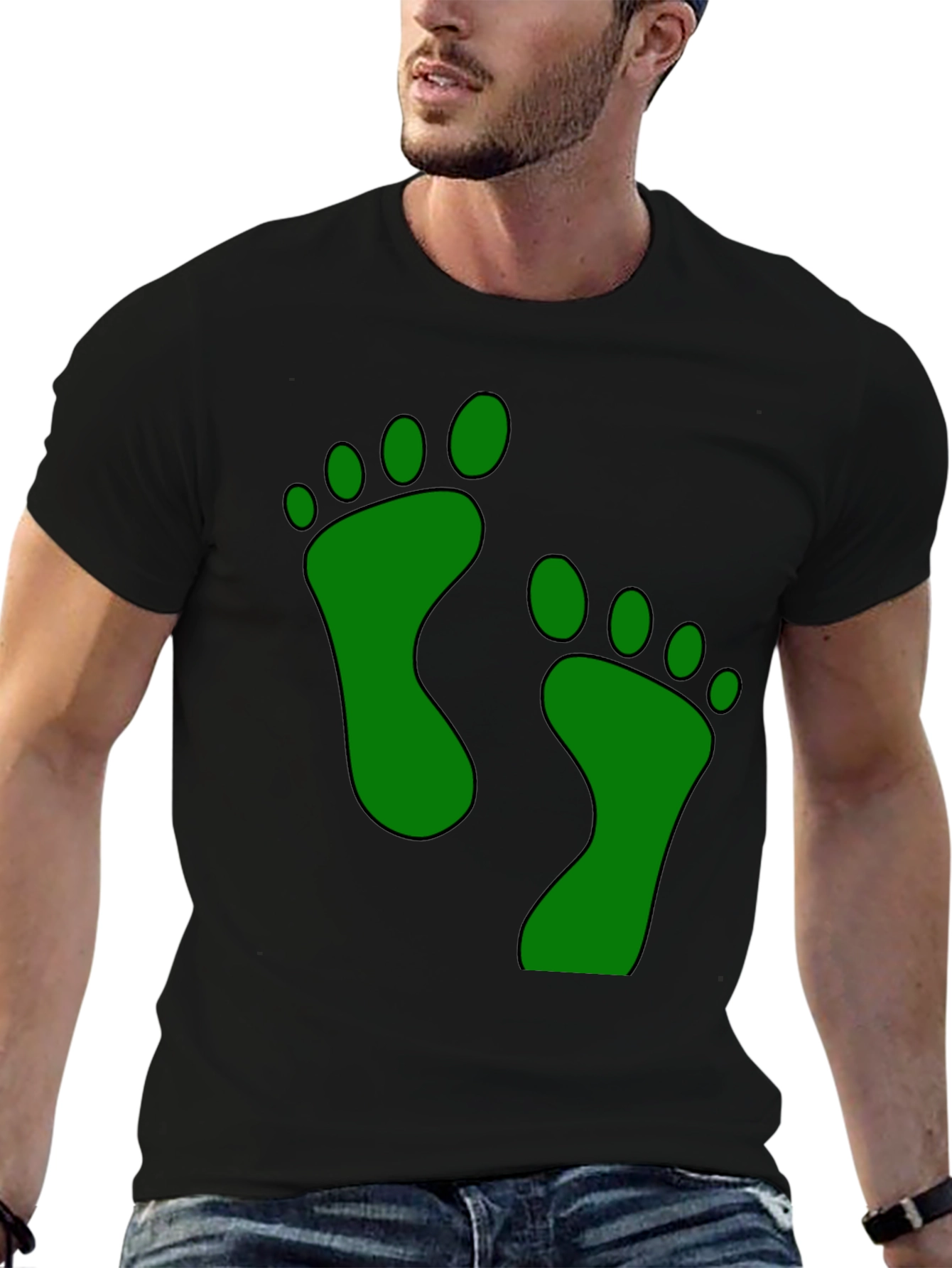Green Footprint Graphic Black T-Shirt