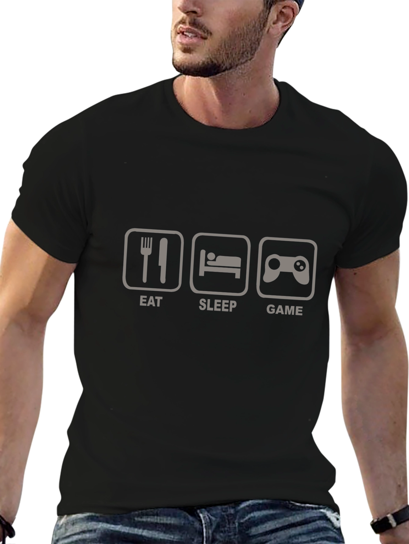 Eat Sleep Game Black Graphic T-Shirt