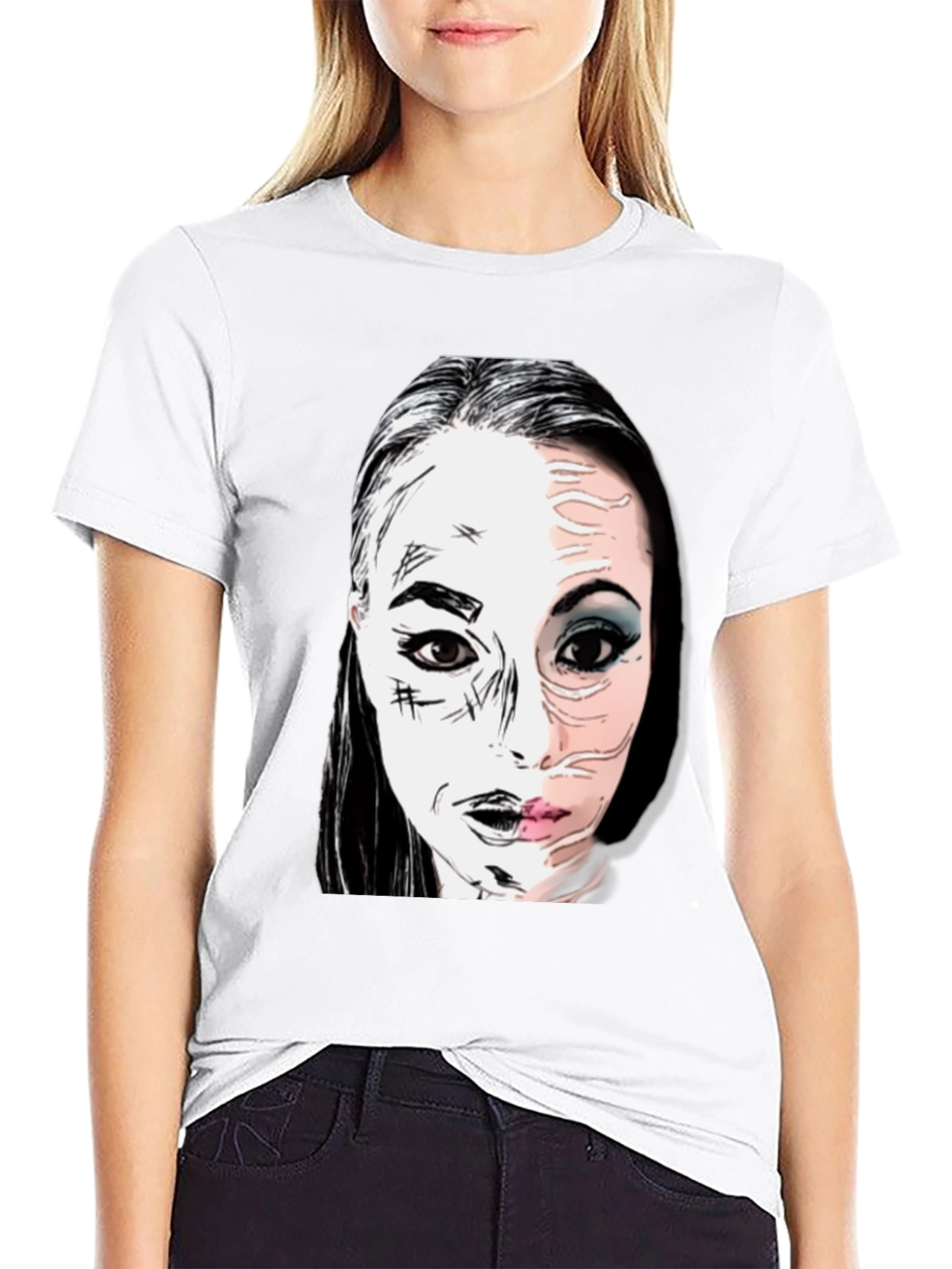 Graphic Print Half Face T-Shirt
