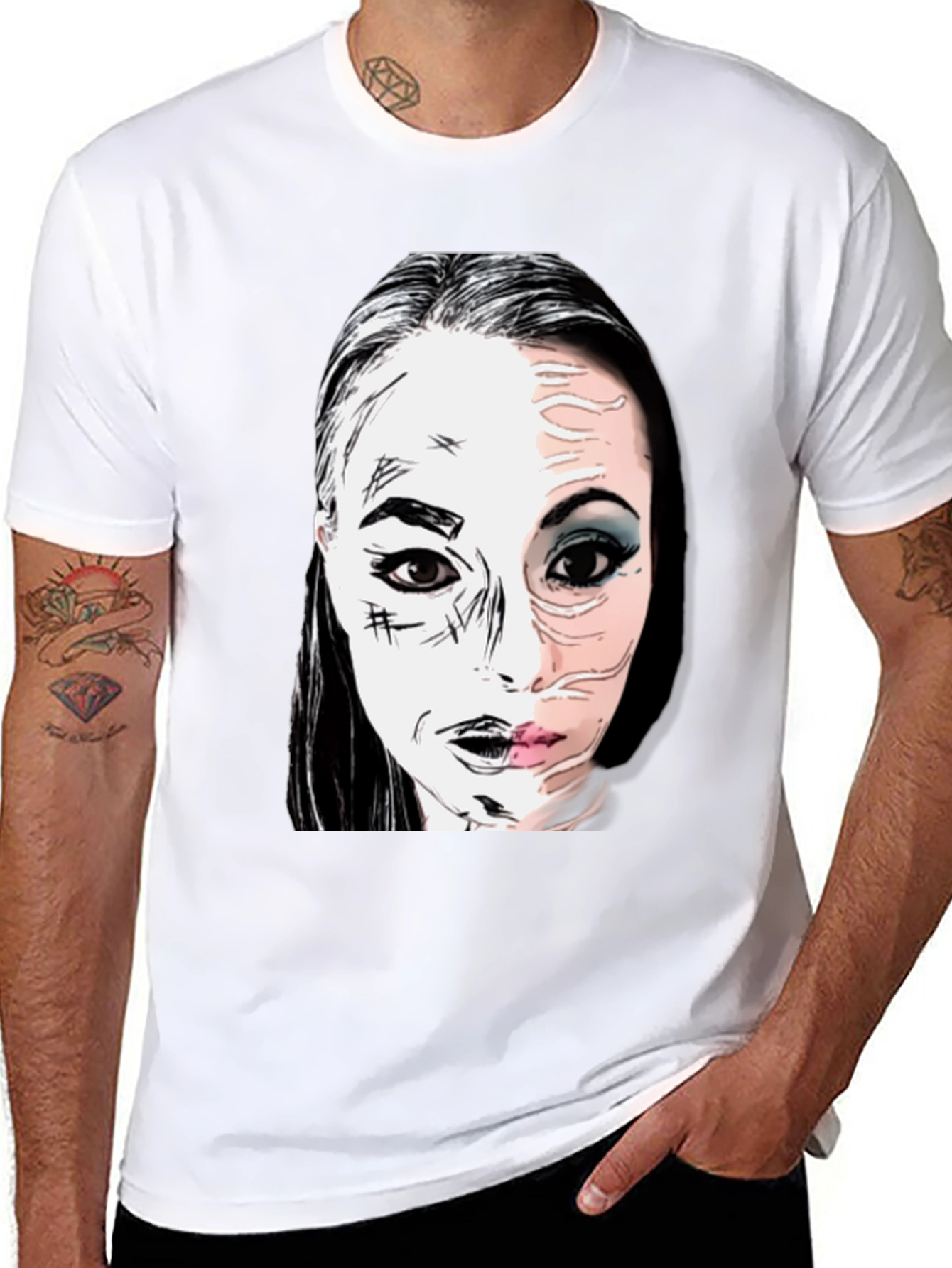 Graphic Print Half Face T-Shirt