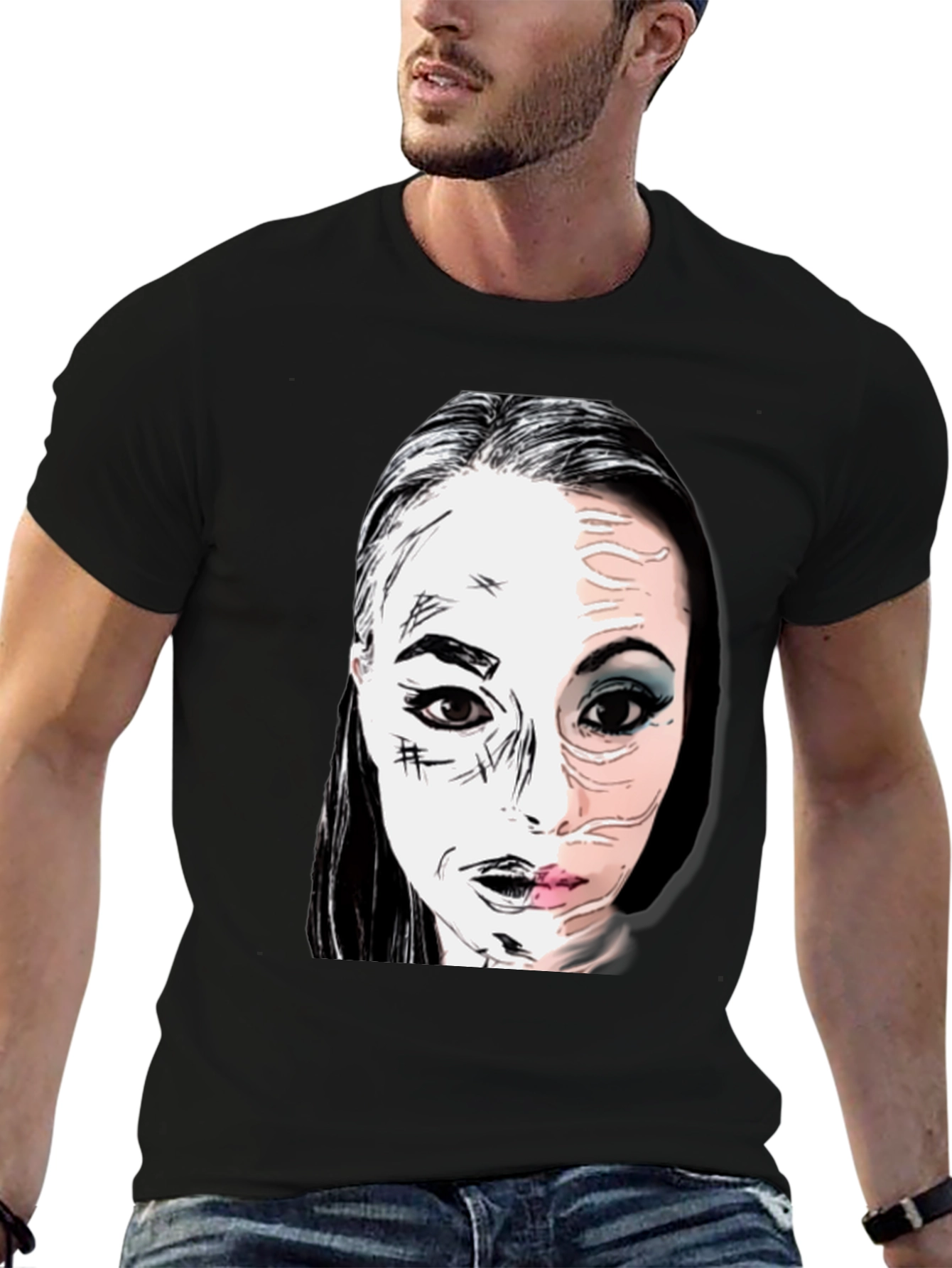 Graphic Print Half Face T-Shirt
