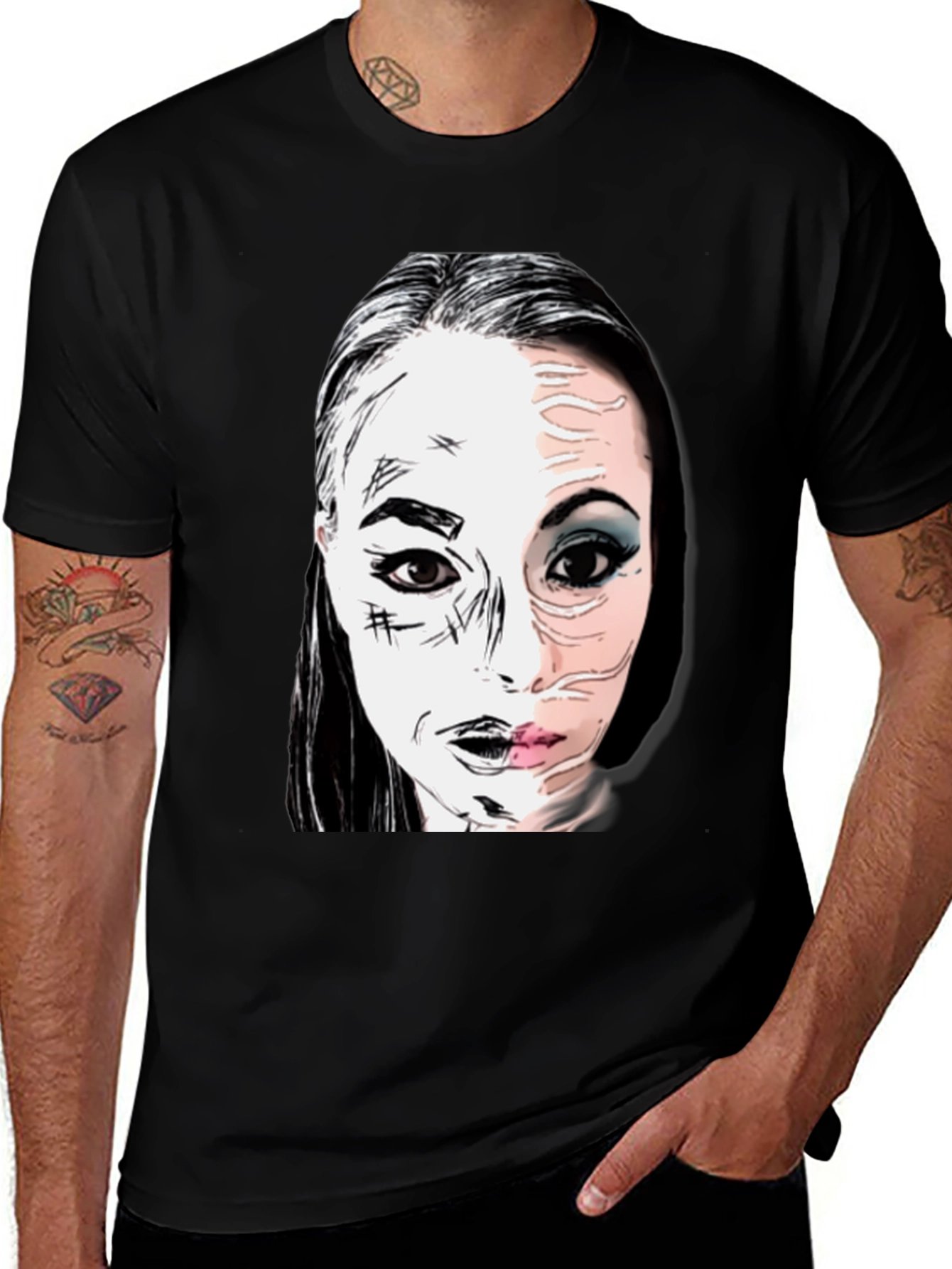 Graphic Print Half Face T-Shirt