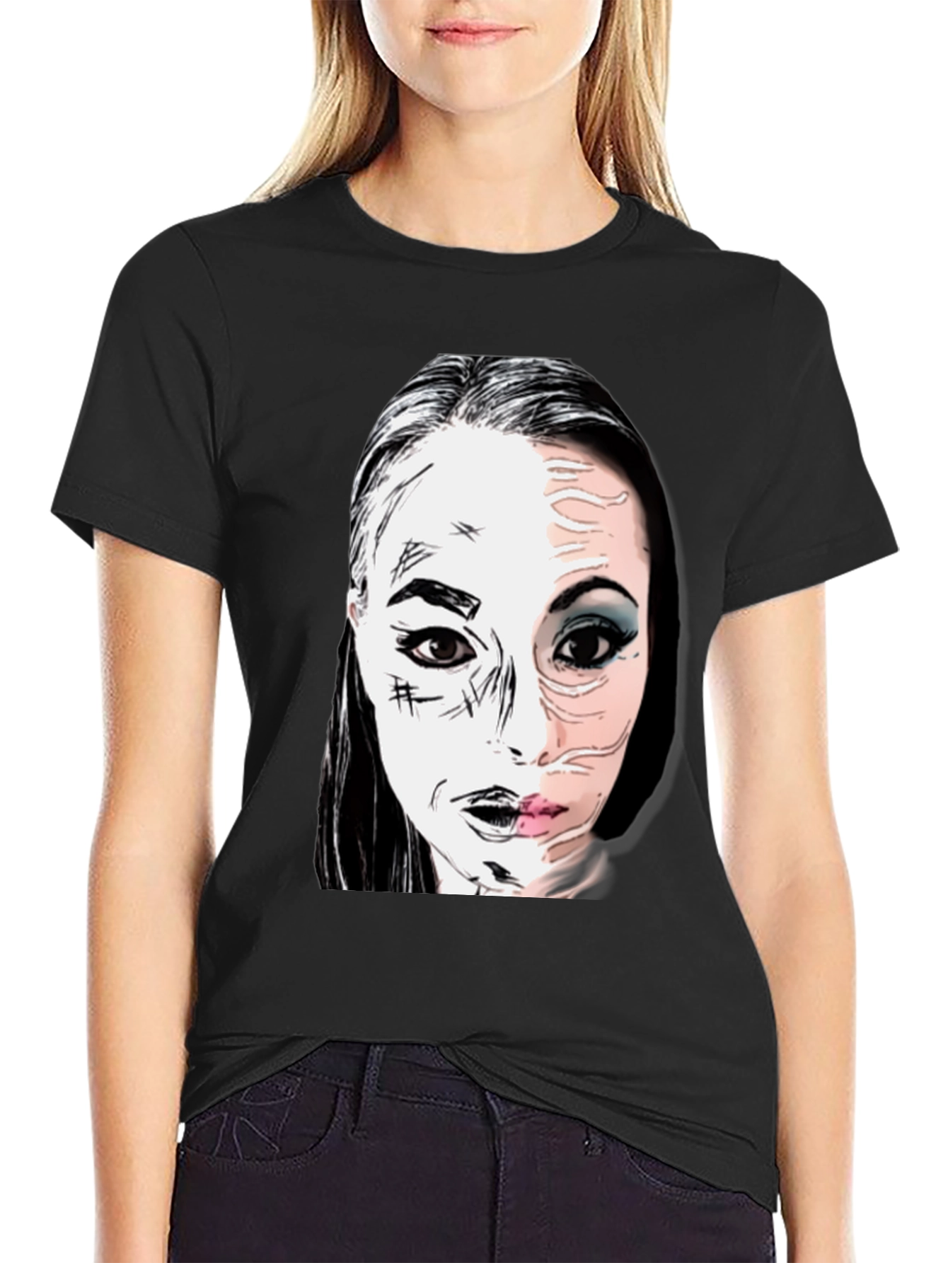 Graphic Print Half Face T-Shirt