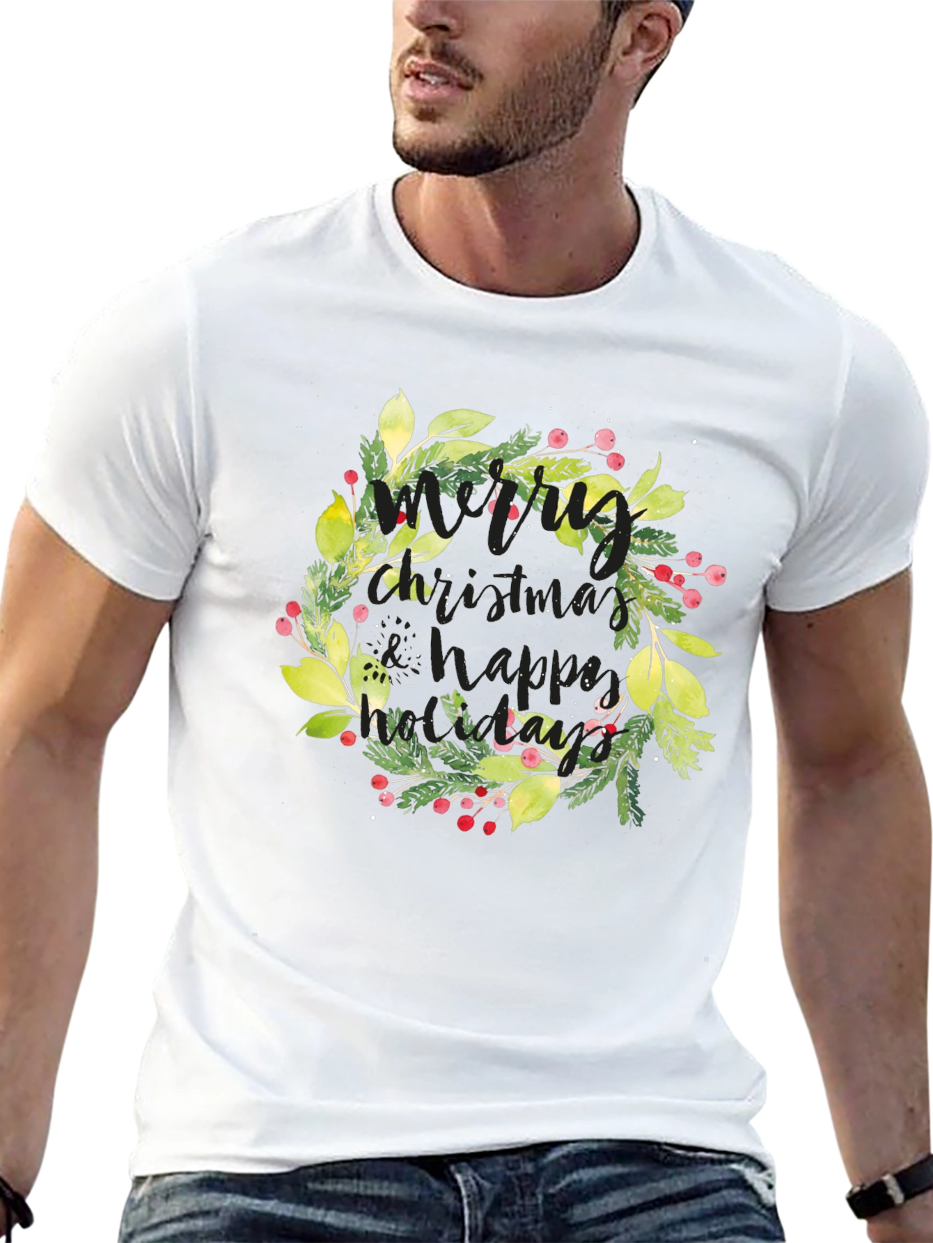 Festive Christmas Wreath Graphic Tee