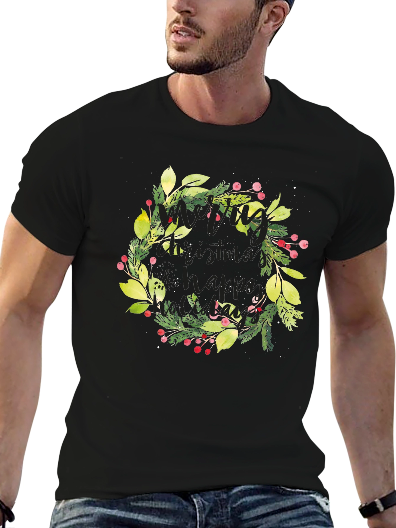 Festive Christmas Wreath Graphic Tee